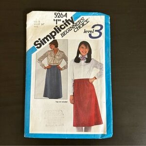 Vintage Sewing Pattern Simplicity Skirt Blouse Miss Size 8 Waist 24 1980s